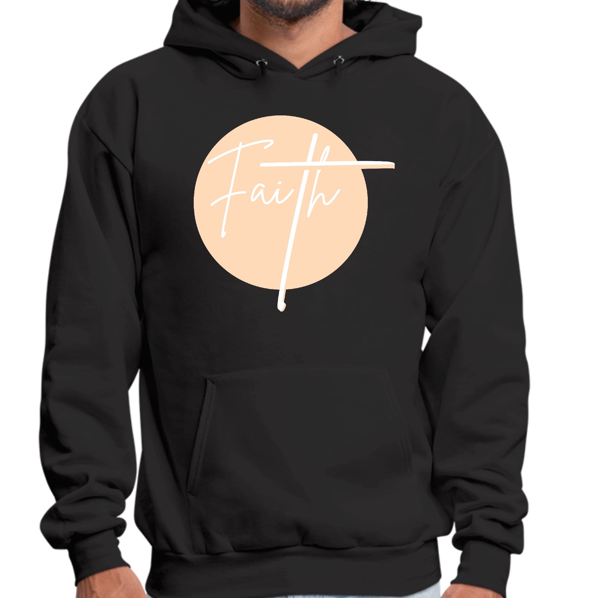 Mens Graphic Hoodie Faith - Christian Affirmation - Peach and White