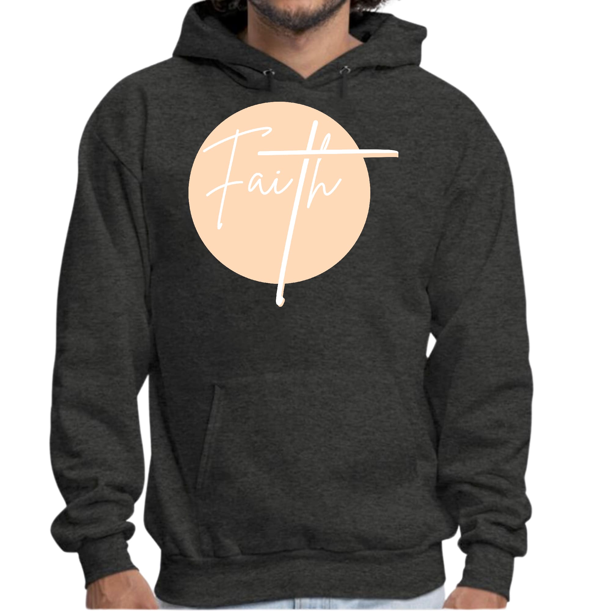 Mens Graphic Hoodie Faith - Christian Affirmation - Peach and White