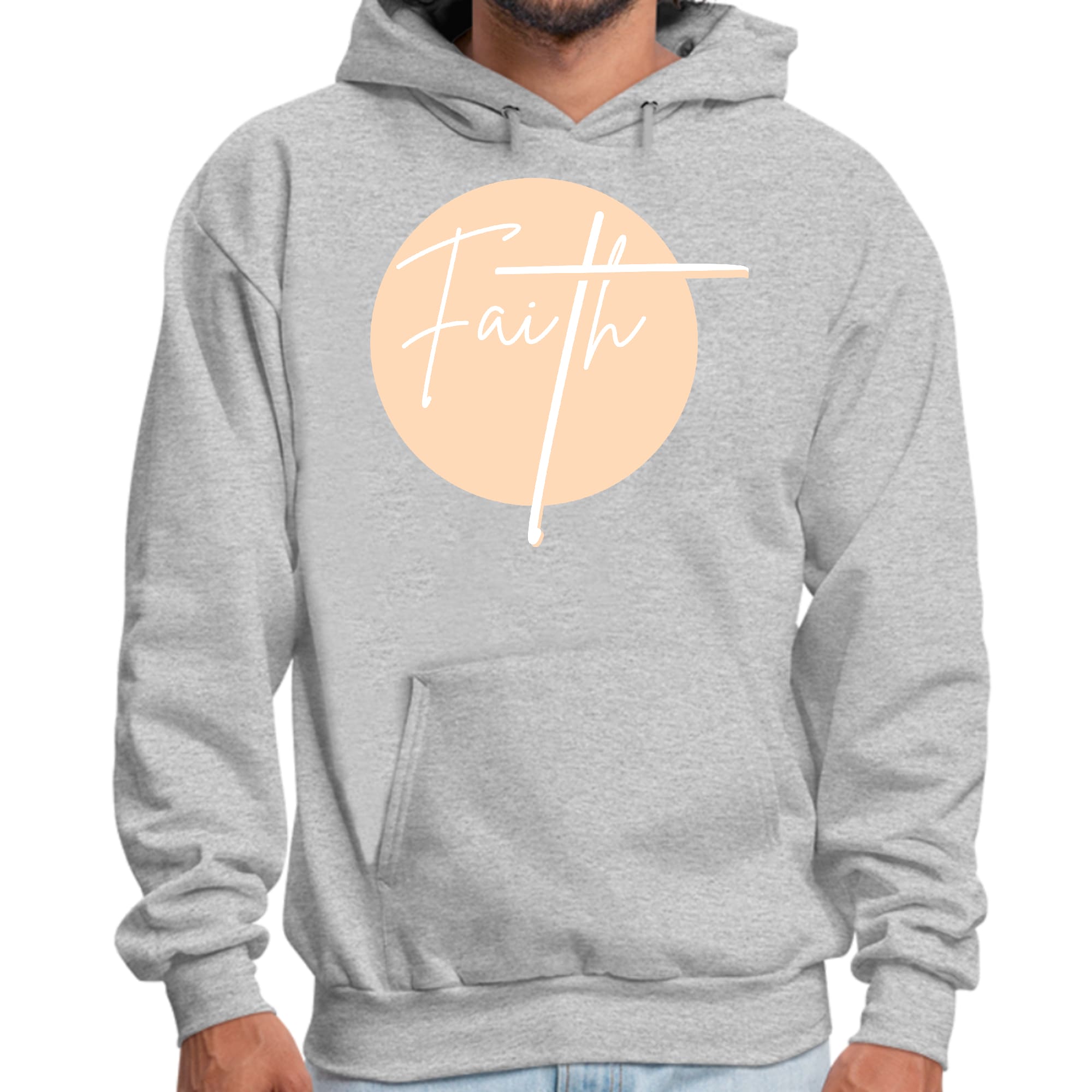 Mens Graphic Hoodie Faith - Christian Affirmation - Peach and White