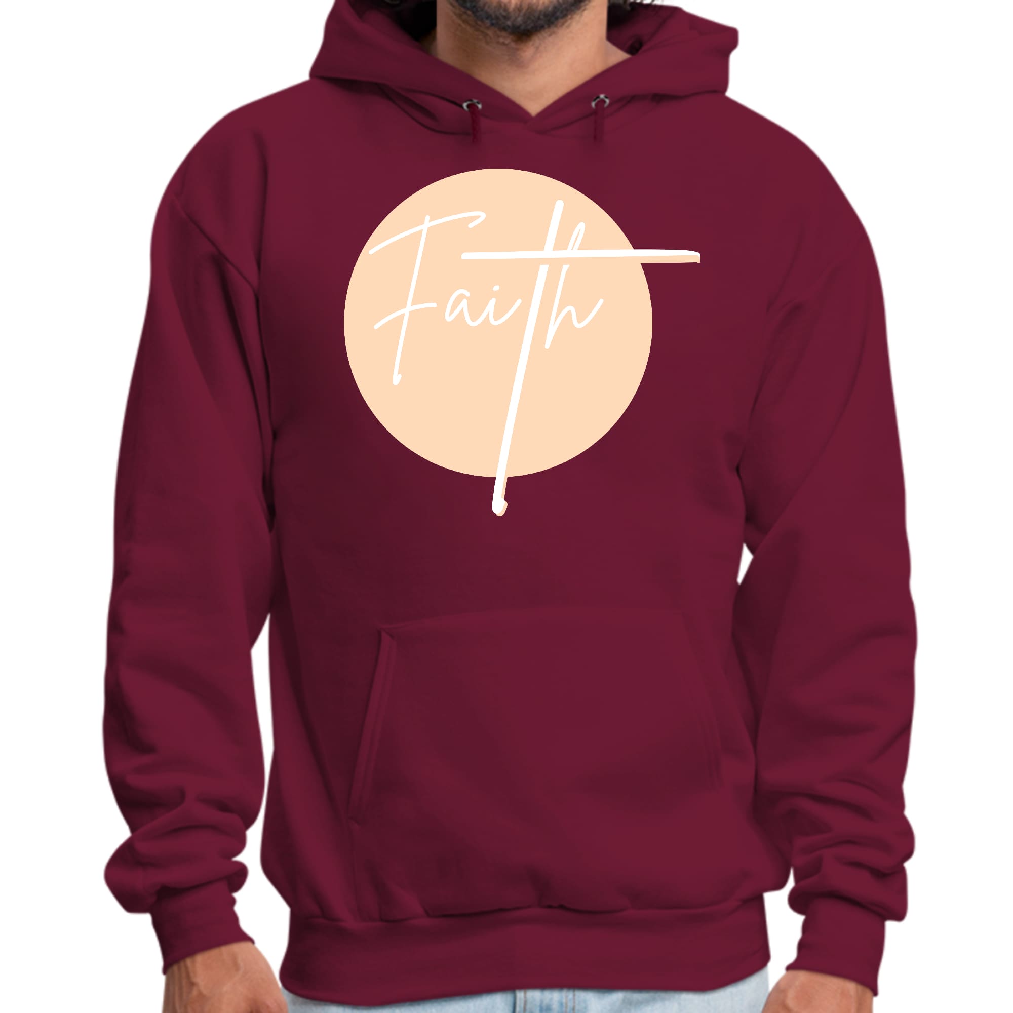 Mens Graphic Hoodie Faith - Christian Affirmation - Peach and White
