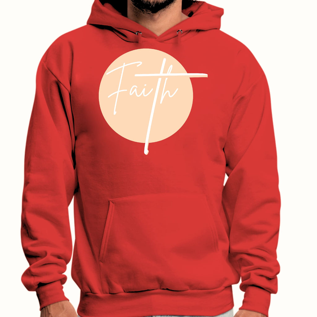 Mens Graphic Hoodie Faith - Christian Affirmation - Peach and White