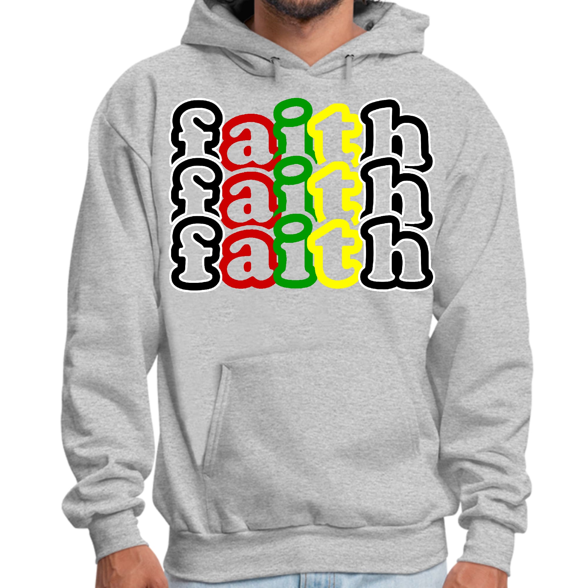 Mens Graphic Hoodie Faith Stack Multicolor Black Illustration
