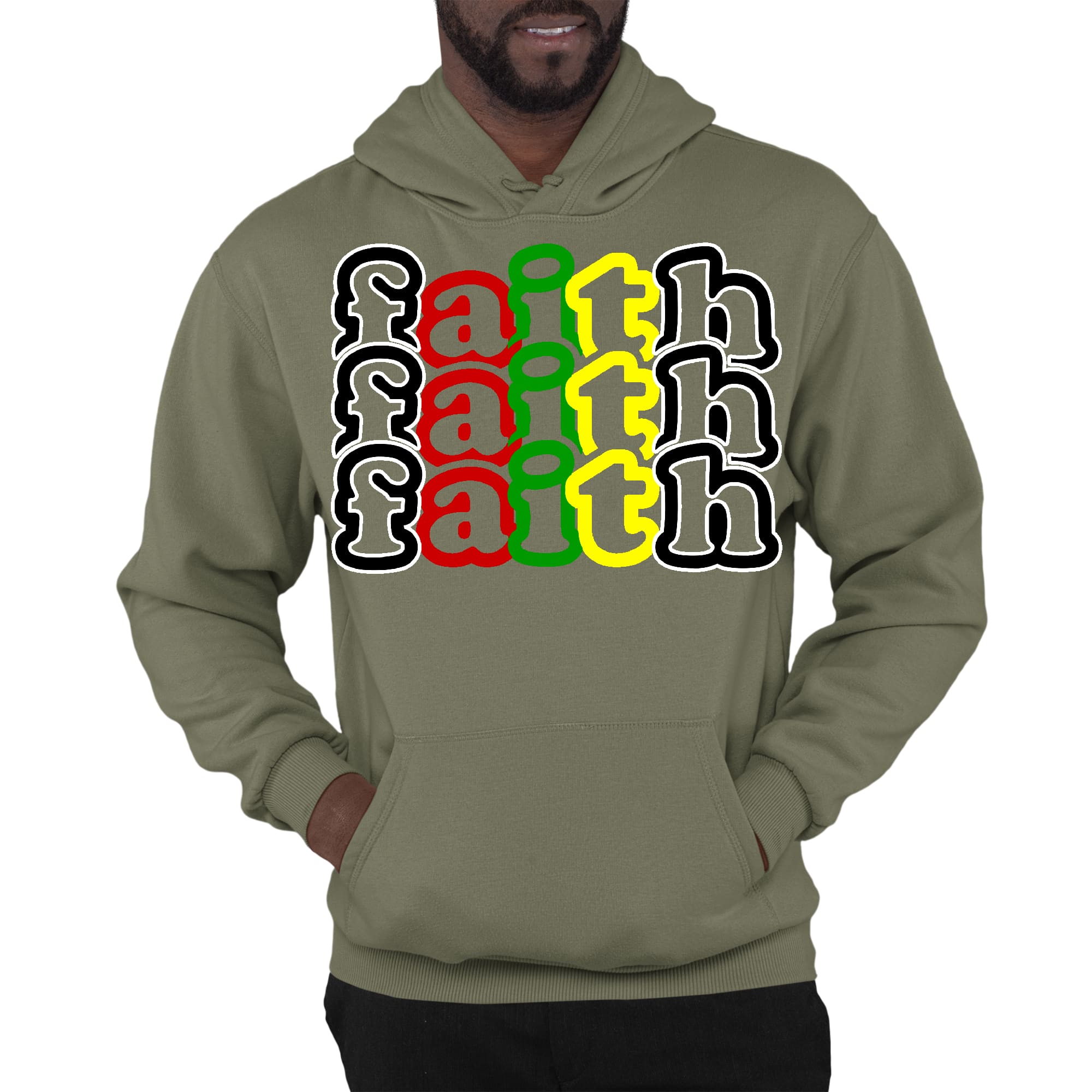 Mens Graphic Hoodie Faith Stack Multicolor Black Illustration