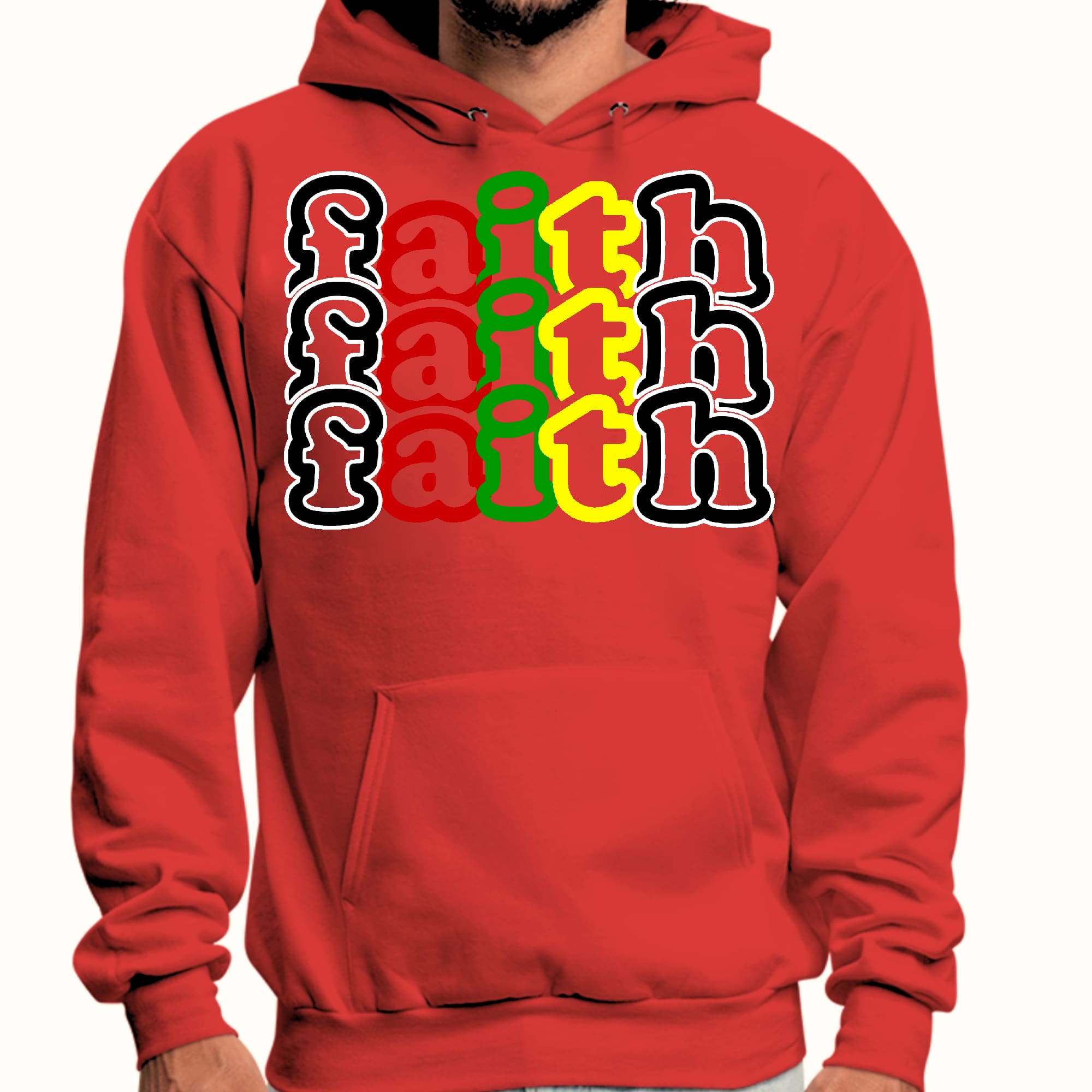 Mens Graphic Hoodie Faith Stack Multicolor Black Illustration
