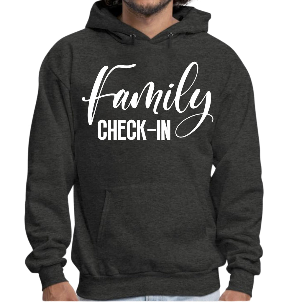 Mens Graphic Hoodie Family Check-in Illustration