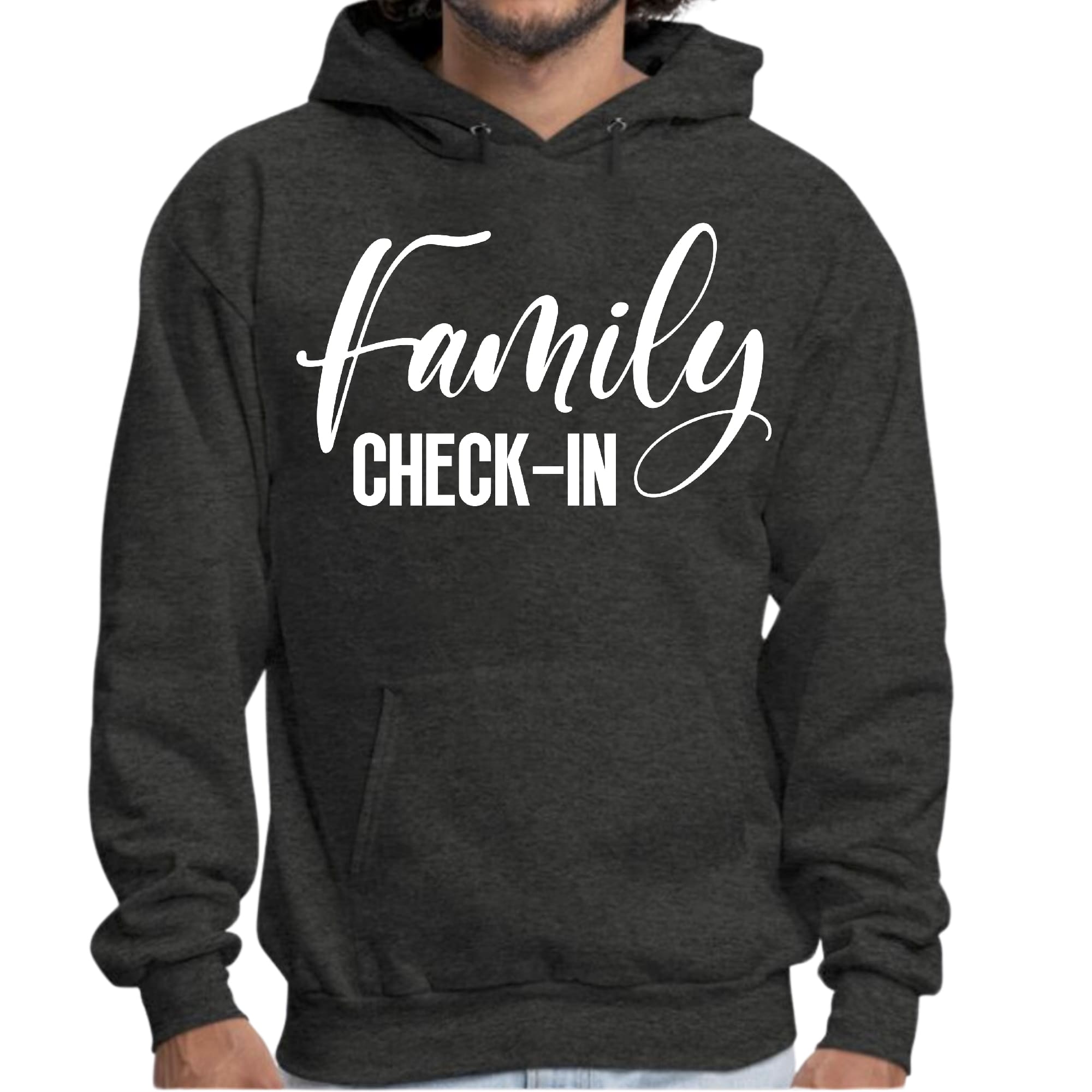 Mens Graphic Hoodie Family Check-in Illustration