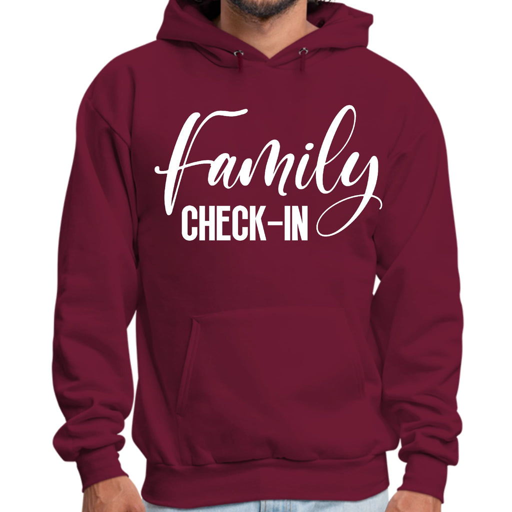 Mens Graphic Hoodie Family Check-in Illustration
