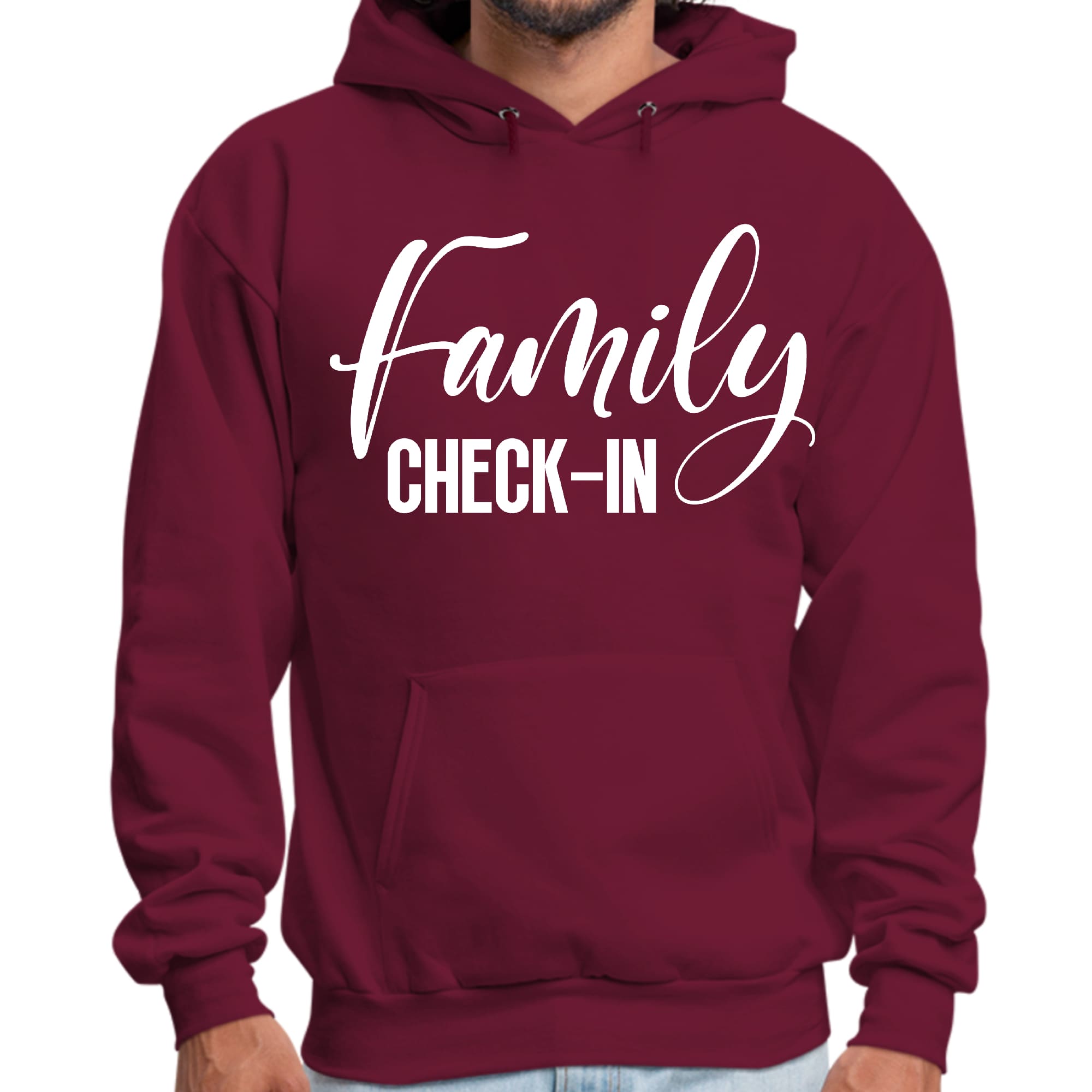 Mens Graphic Hoodie Family Check-in Illustration