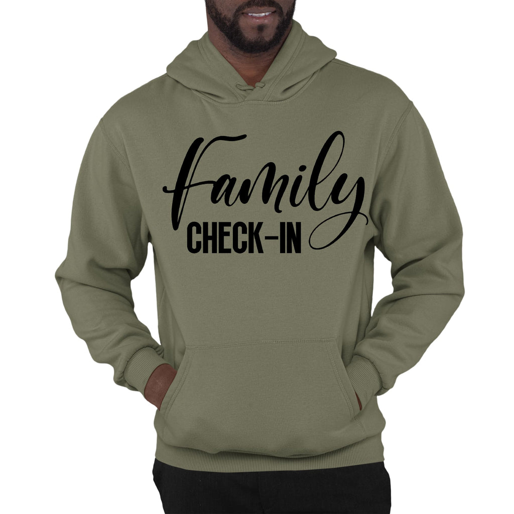 Mens Graphic Hoodie Family Check-in Illustration