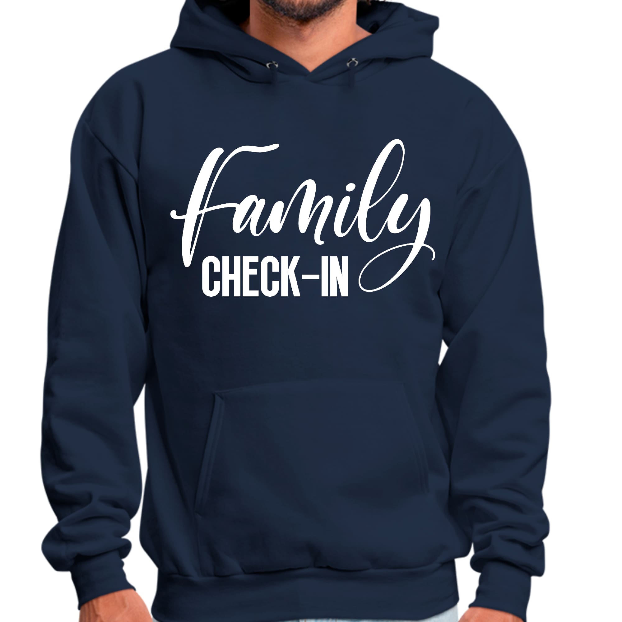 Mens Graphic Hoodie Family Check-in Illustration