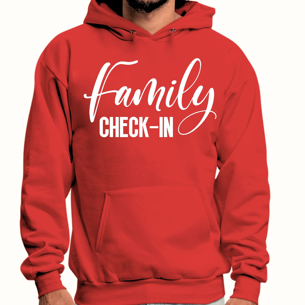 Mens Graphic Hoodie Family Check-in Illustration