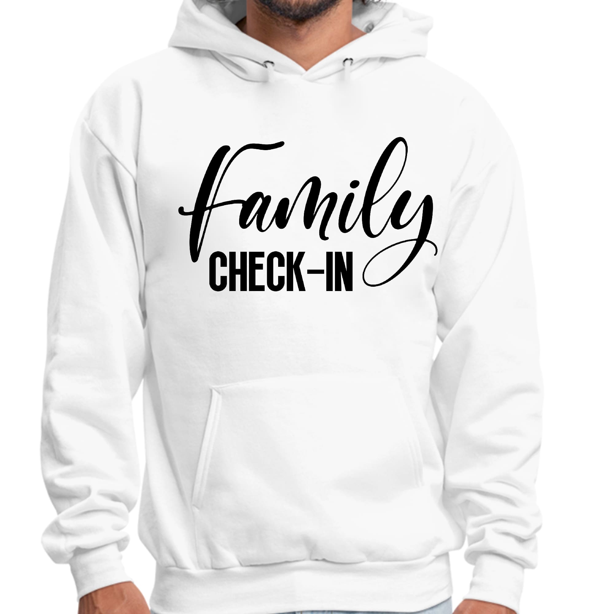Mens Graphic Hoodie Family Check-in Illustration