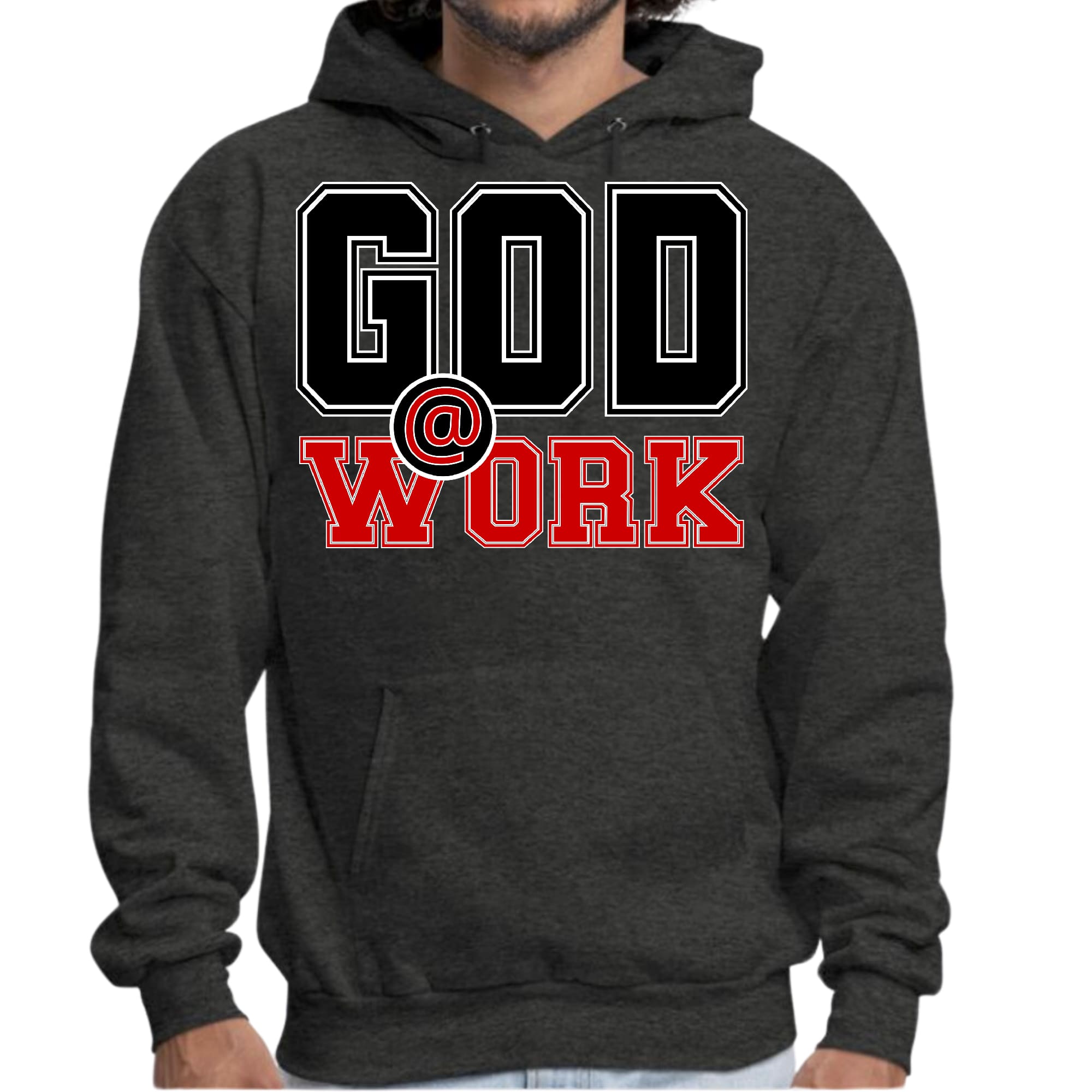 Mens Graphic Hoodie God @ Work Black and Red Print
