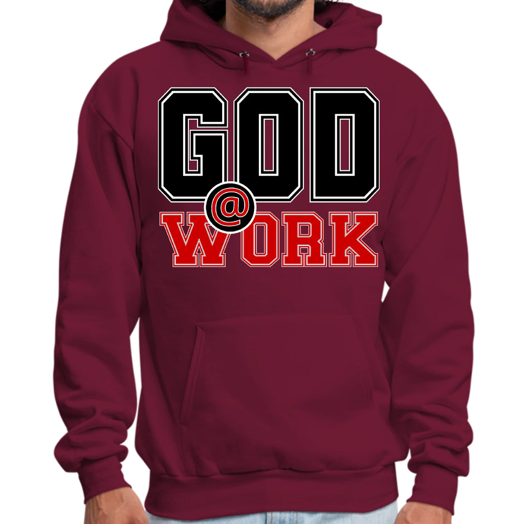 Mens Graphic Hoodie God @ Work Black and Red Print
