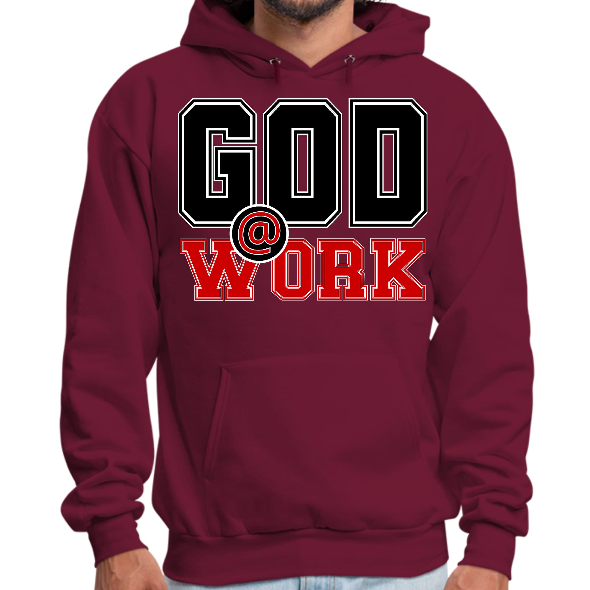 Mens Graphic Hoodie God @ Work Black and Red Print