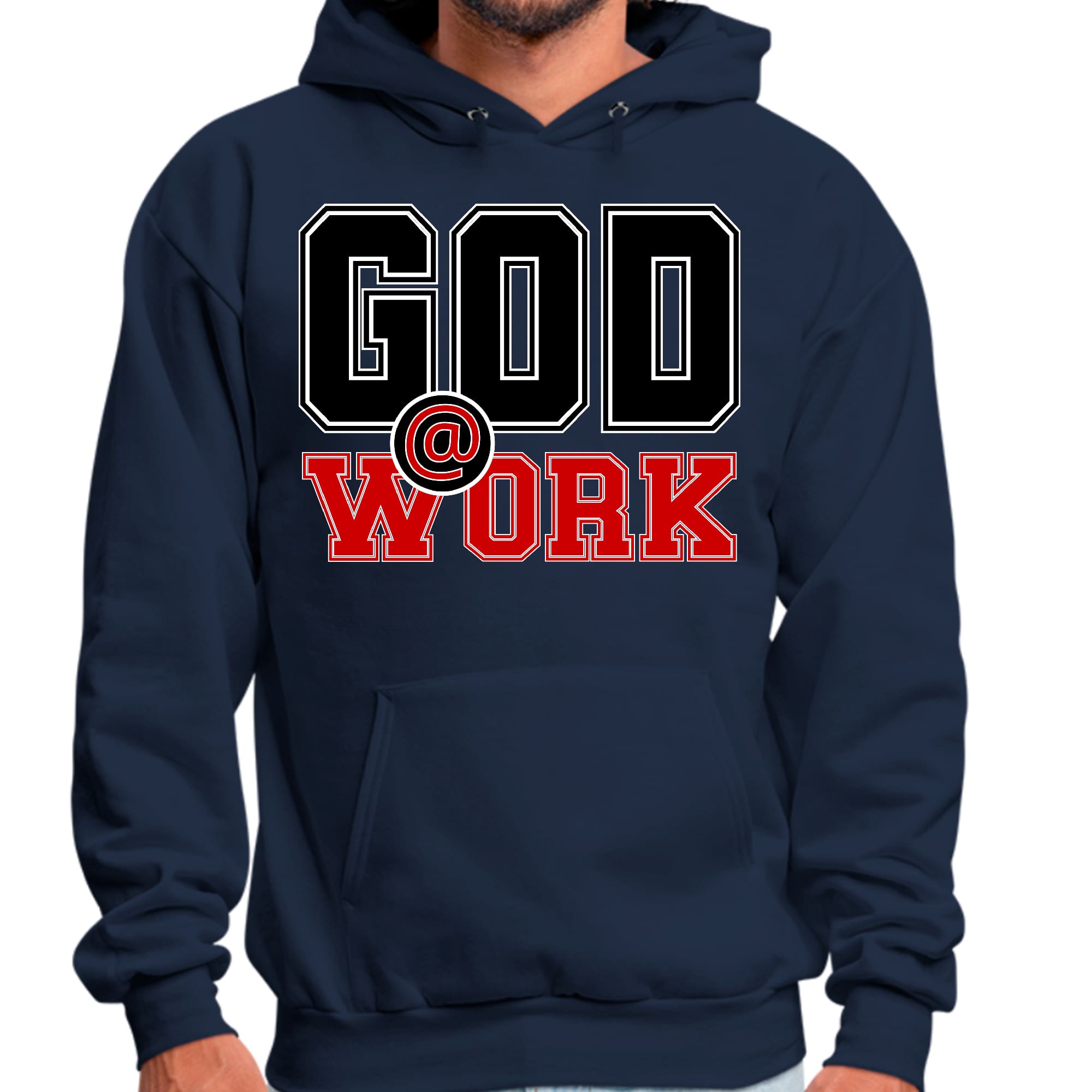 Mens Graphic Hoodie God @ Work Black and Red Print