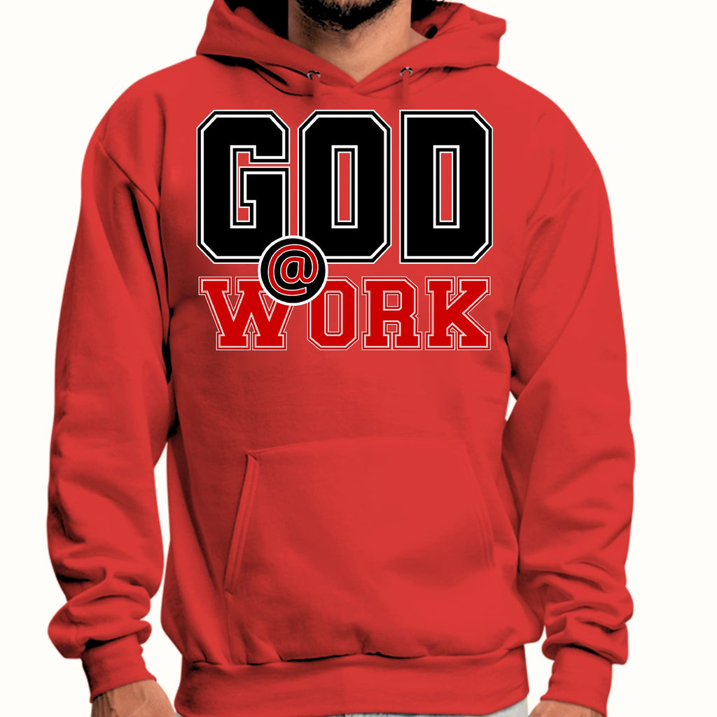 Mens Graphic Hoodie God @ Work Black and Red Print
