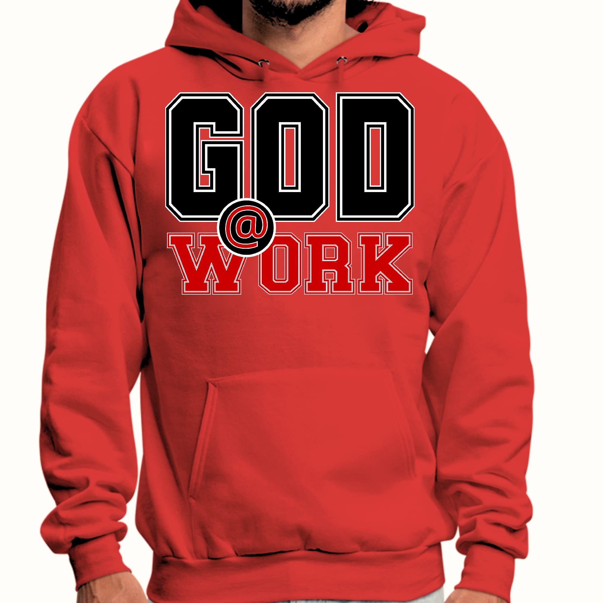 Mens Graphic Hoodie God @ Work Black and Red Print