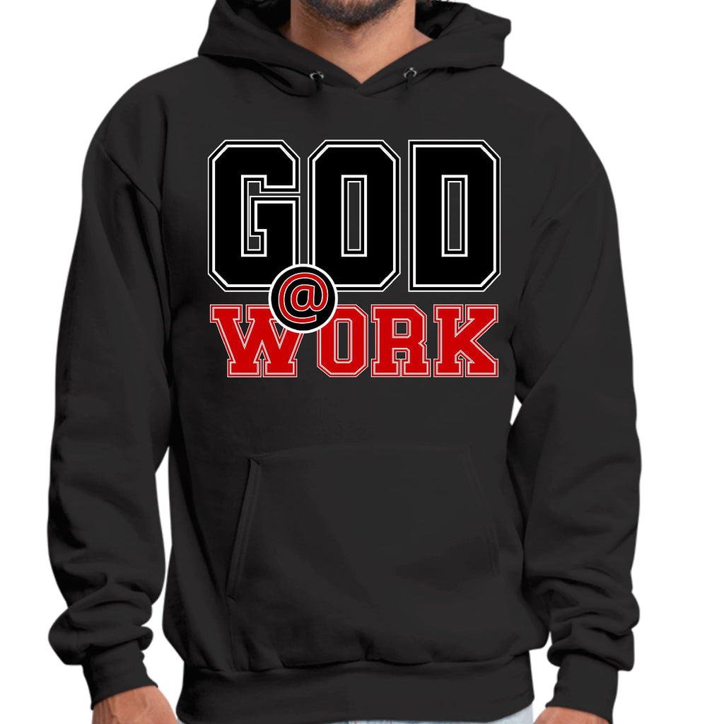 Mens Graphic Hoodie God @ Work Black and Red Print