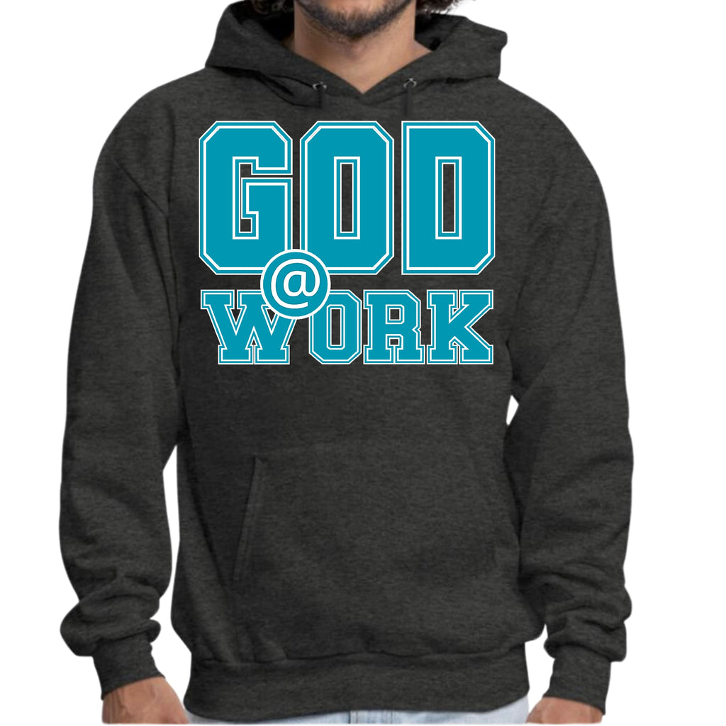 Mens Graphic Hoodie God @ Work Blue Green and White Print