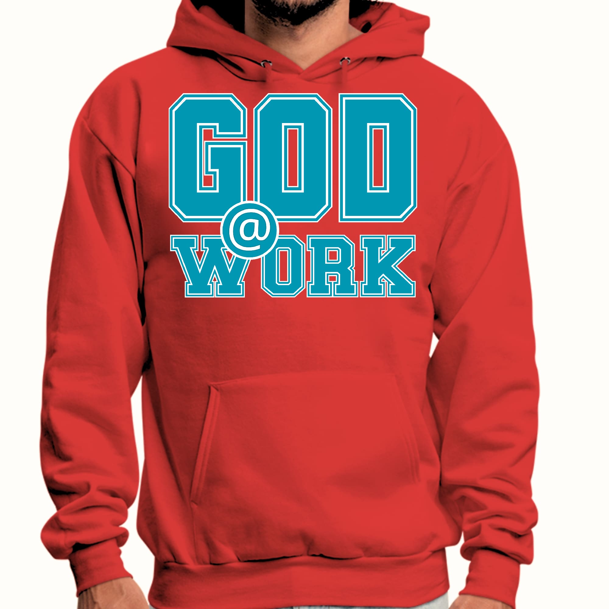 Mens Graphic Hoodie God @ Work Blue Green and White Print