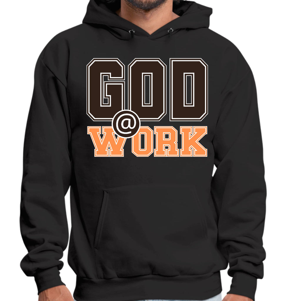 Mens Graphic Hoodie God @ Work Brown and Orange Print