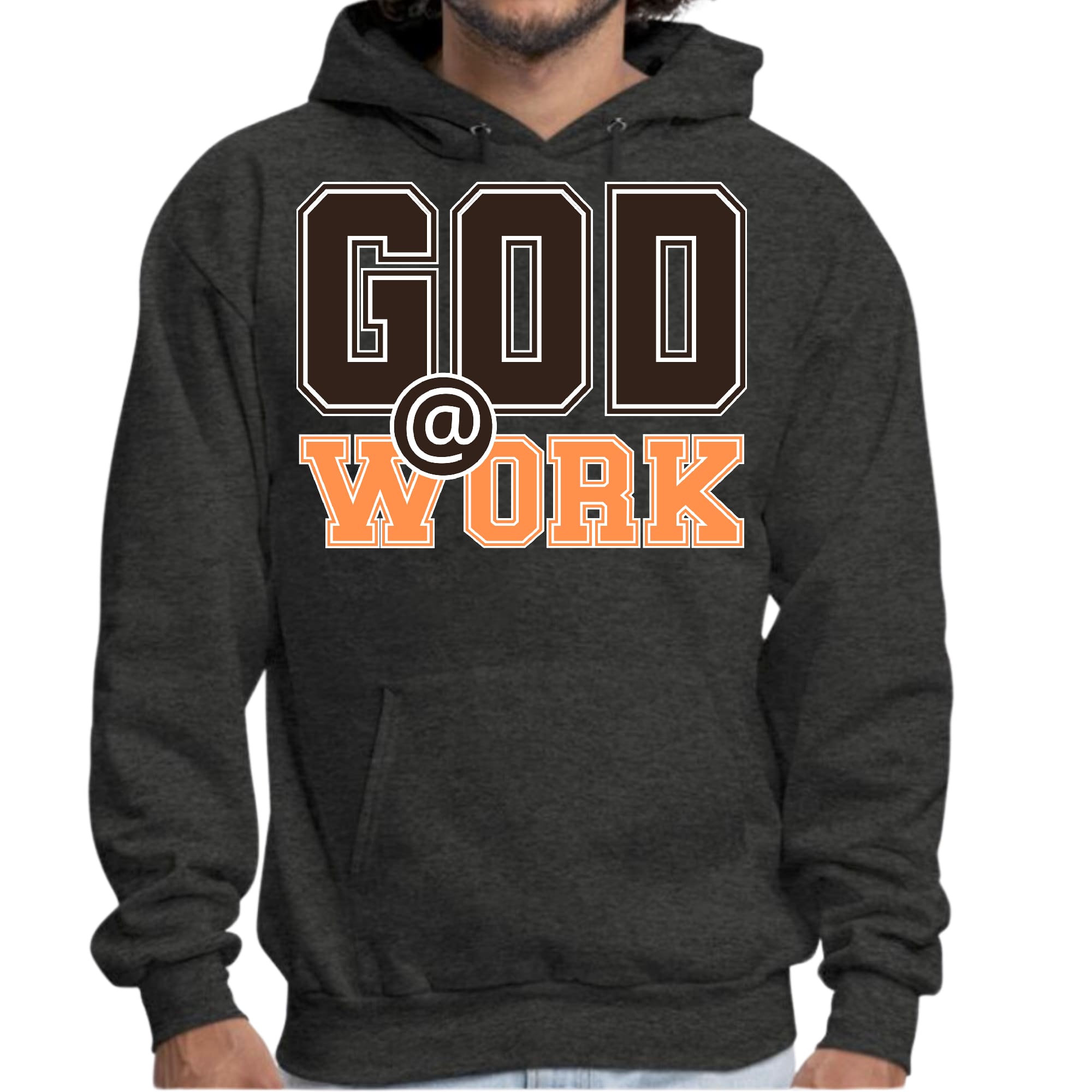 Mens Graphic Hoodie God @ Work Brown and Orange Print