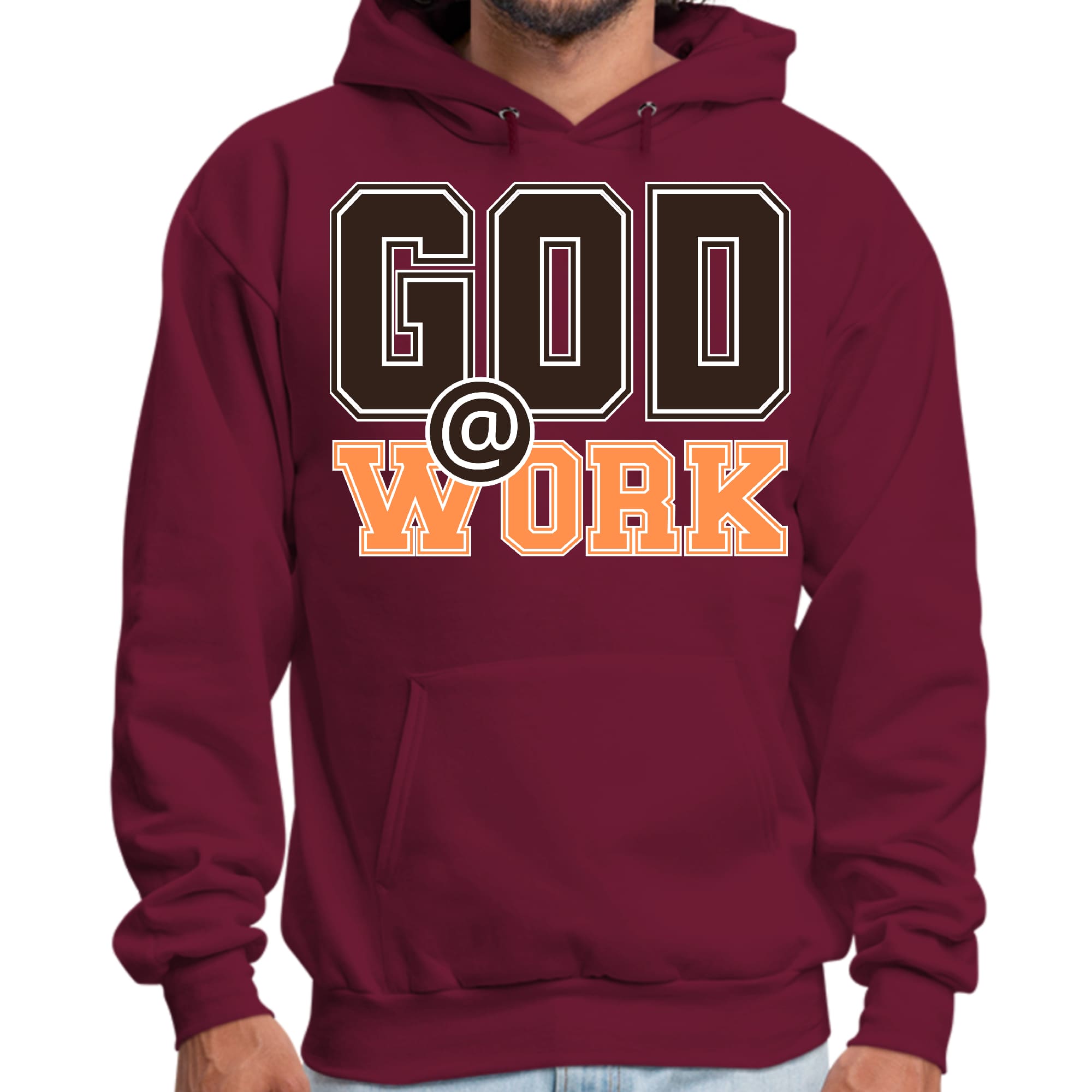 Mens Graphic Hoodie God @ Work Brown and Orange Print