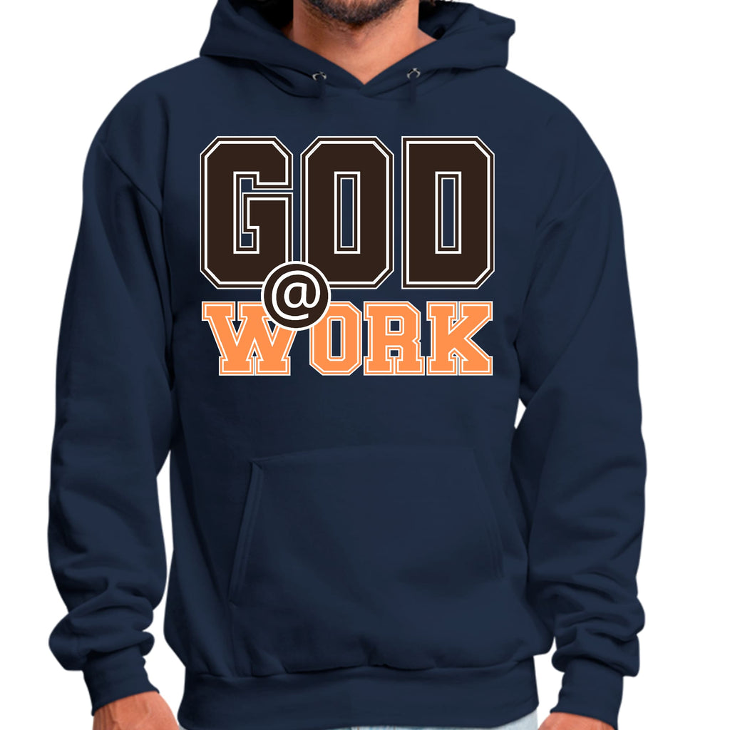 Mens Graphic Hoodie God @ Work Brown and Orange Print