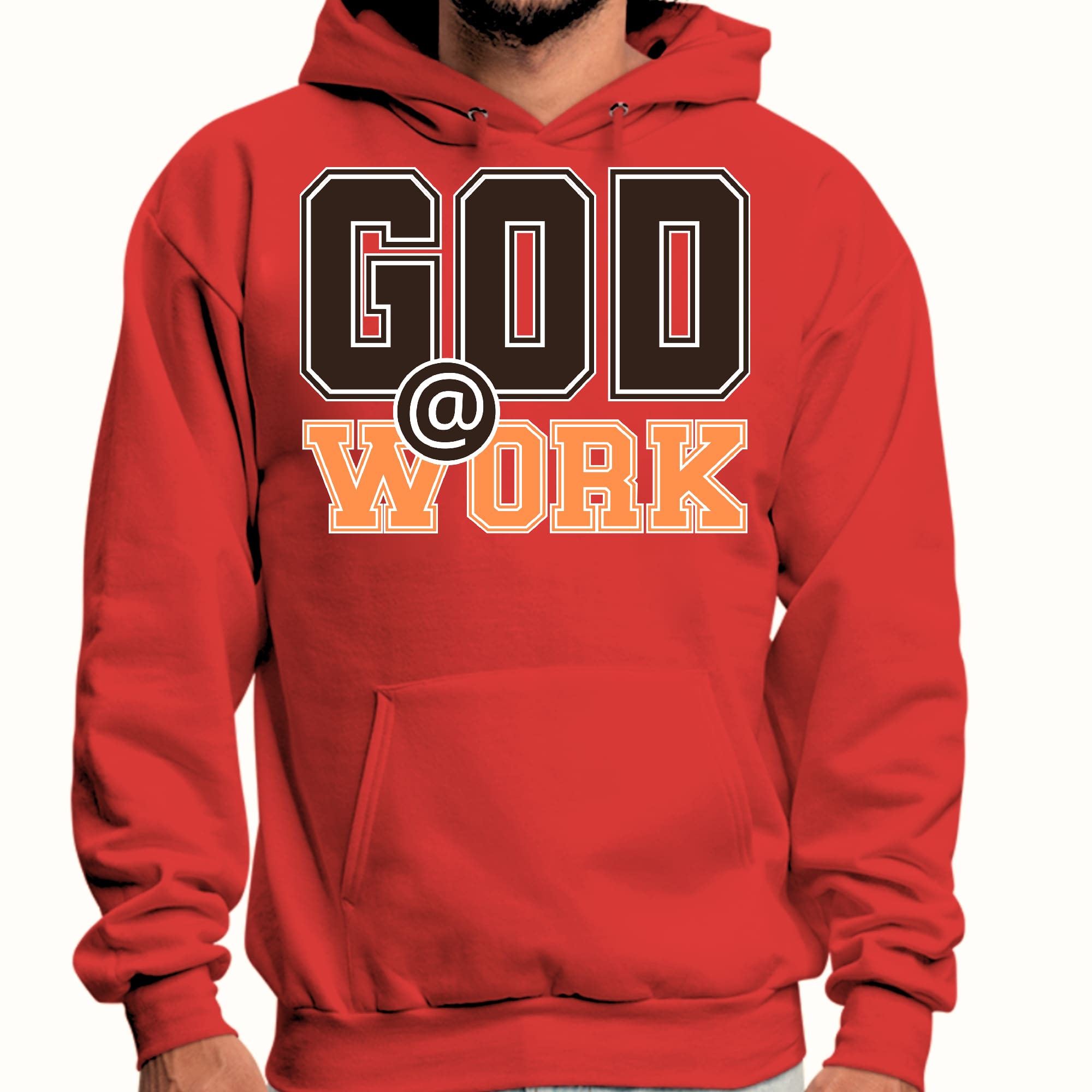 Mens Graphic Hoodie God @ Work Brown and Orange Print