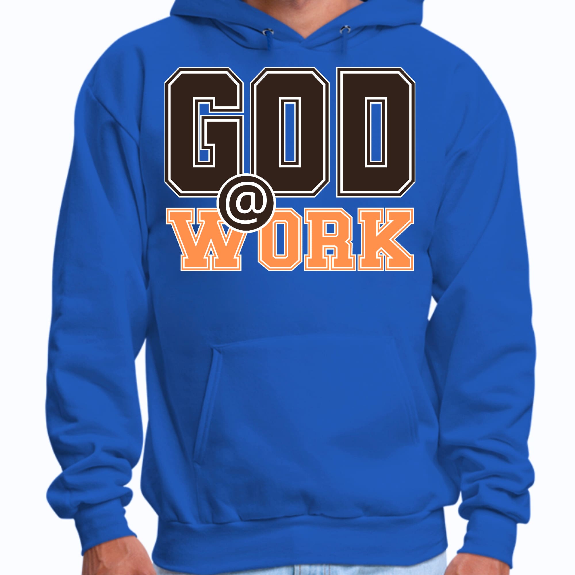 Mens Graphic Hoodie God @ Work Brown and Orange Print