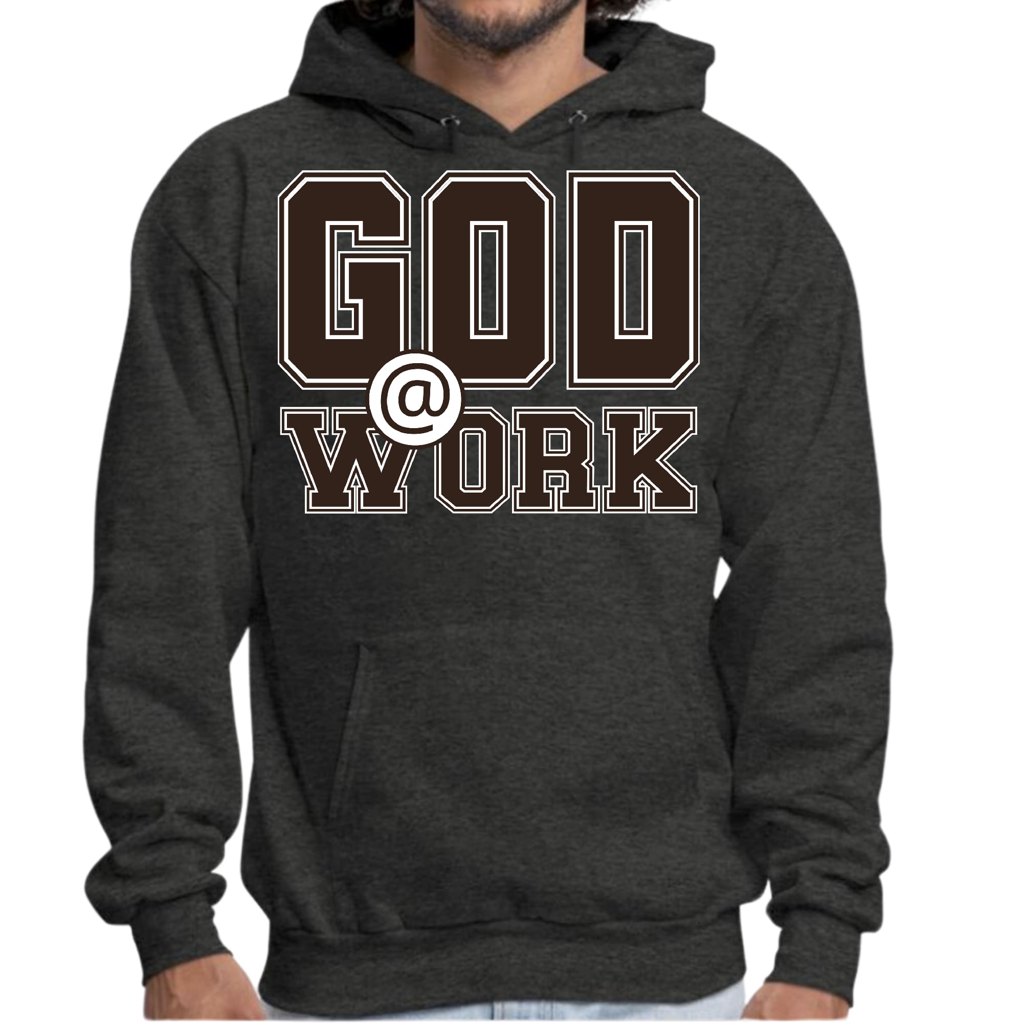 Mens Graphic Hoodie God @ Work Brown and White Print