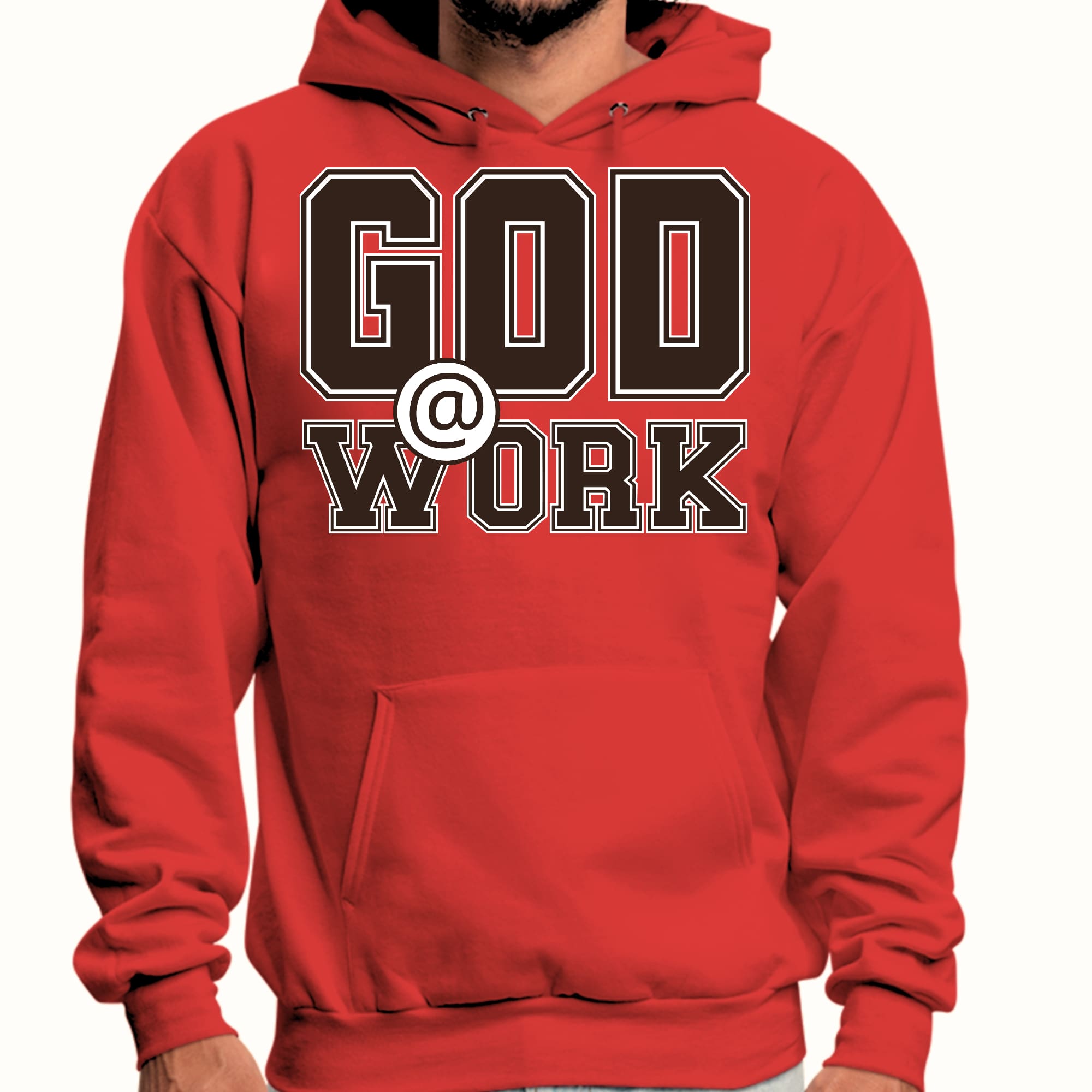Mens Graphic Hoodie God @ Work Brown and White Print