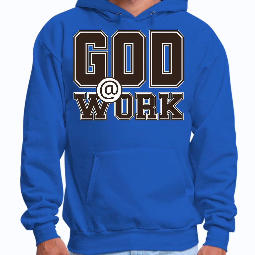 Mens Graphic Hoodie God @ Work Brown and White Print