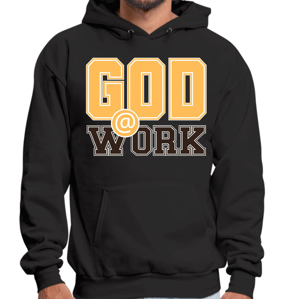 Mens Graphic Hoodie God @ Work Golden Yellow and Brown Print