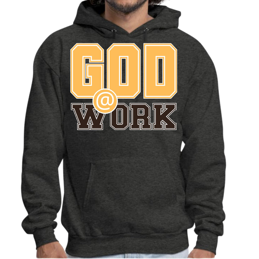 Mens Graphic Hoodie God @ Work Golden Yellow and Brown Print