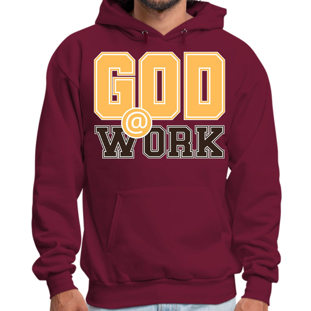 Mens Graphic Hoodie God @ Work Golden Yellow and Brown Print