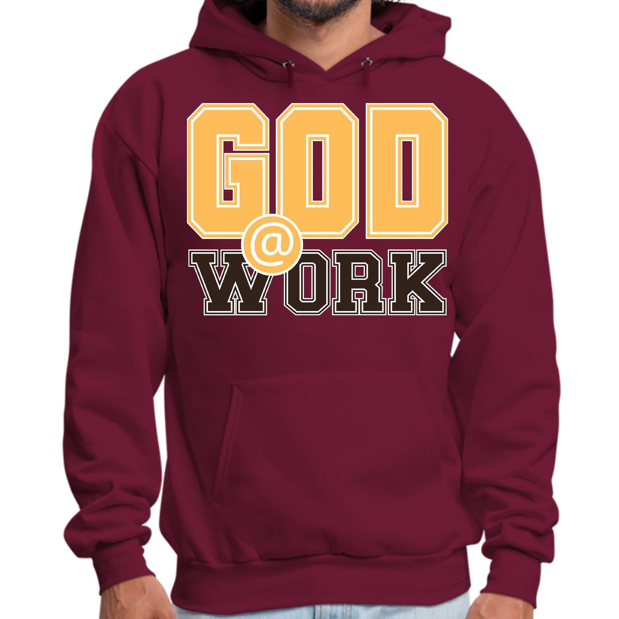 Mens Graphic Hoodie God @ Work Golden Yellow and Brown Print