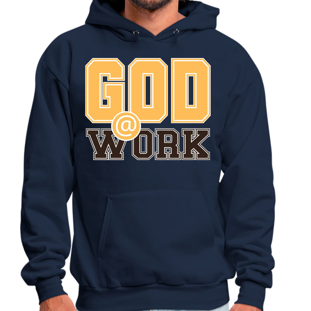 Mens Graphic Hoodie God @ Work Golden Yellow and Brown Print