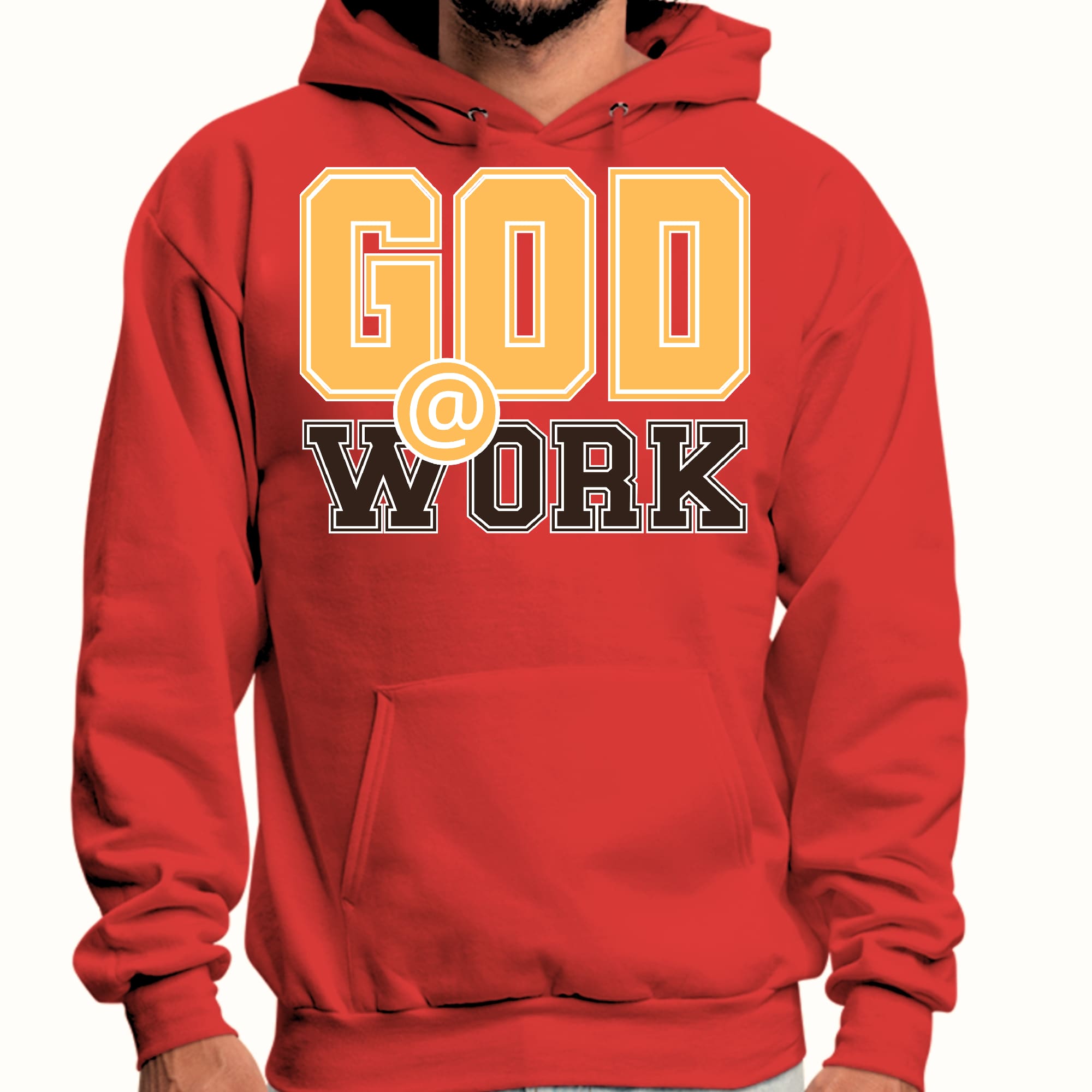 Mens Graphic Hoodie God @ Work Golden Yellow and Brown Print