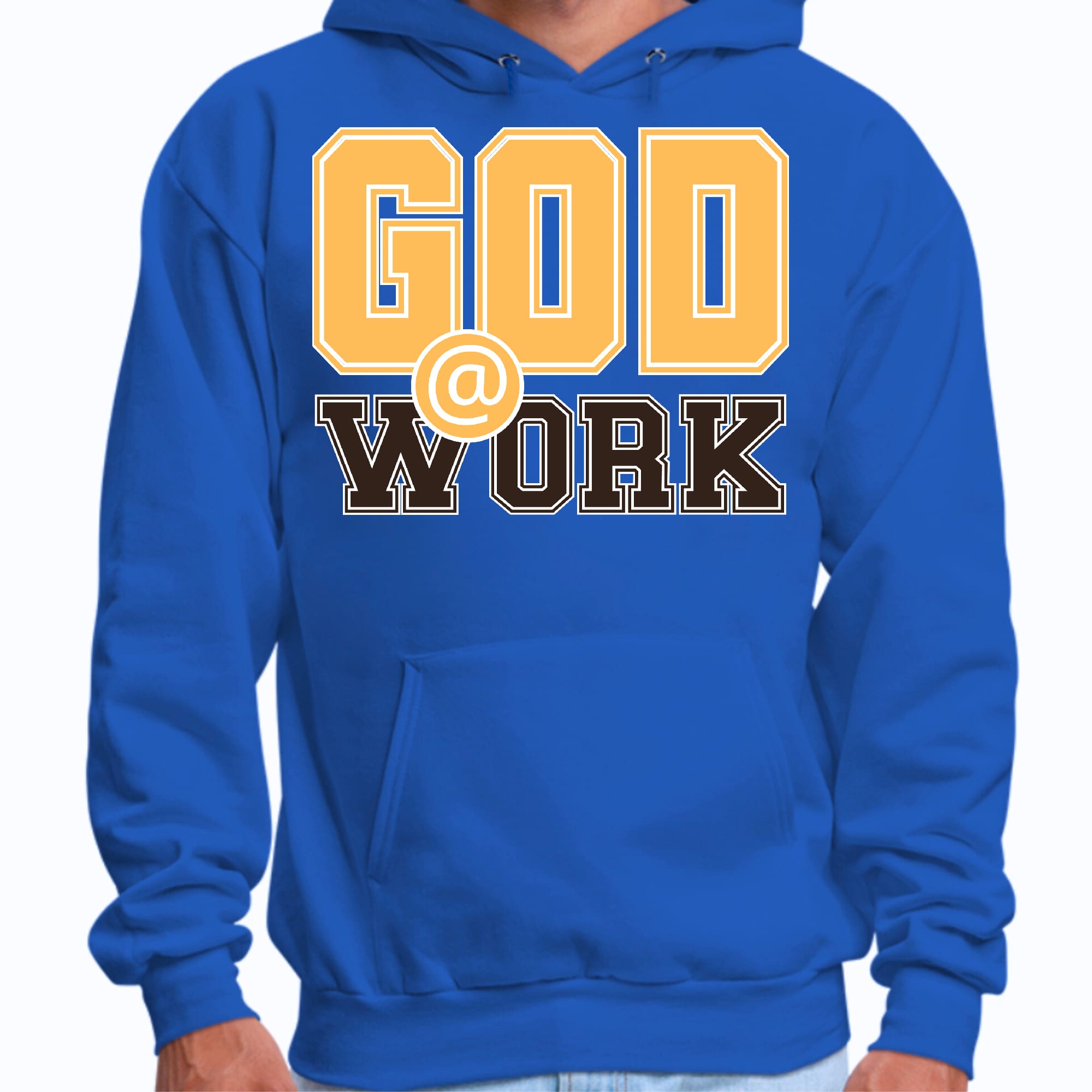 Mens Graphic Hoodie God @ Work Golden Yellow and Brown Print
