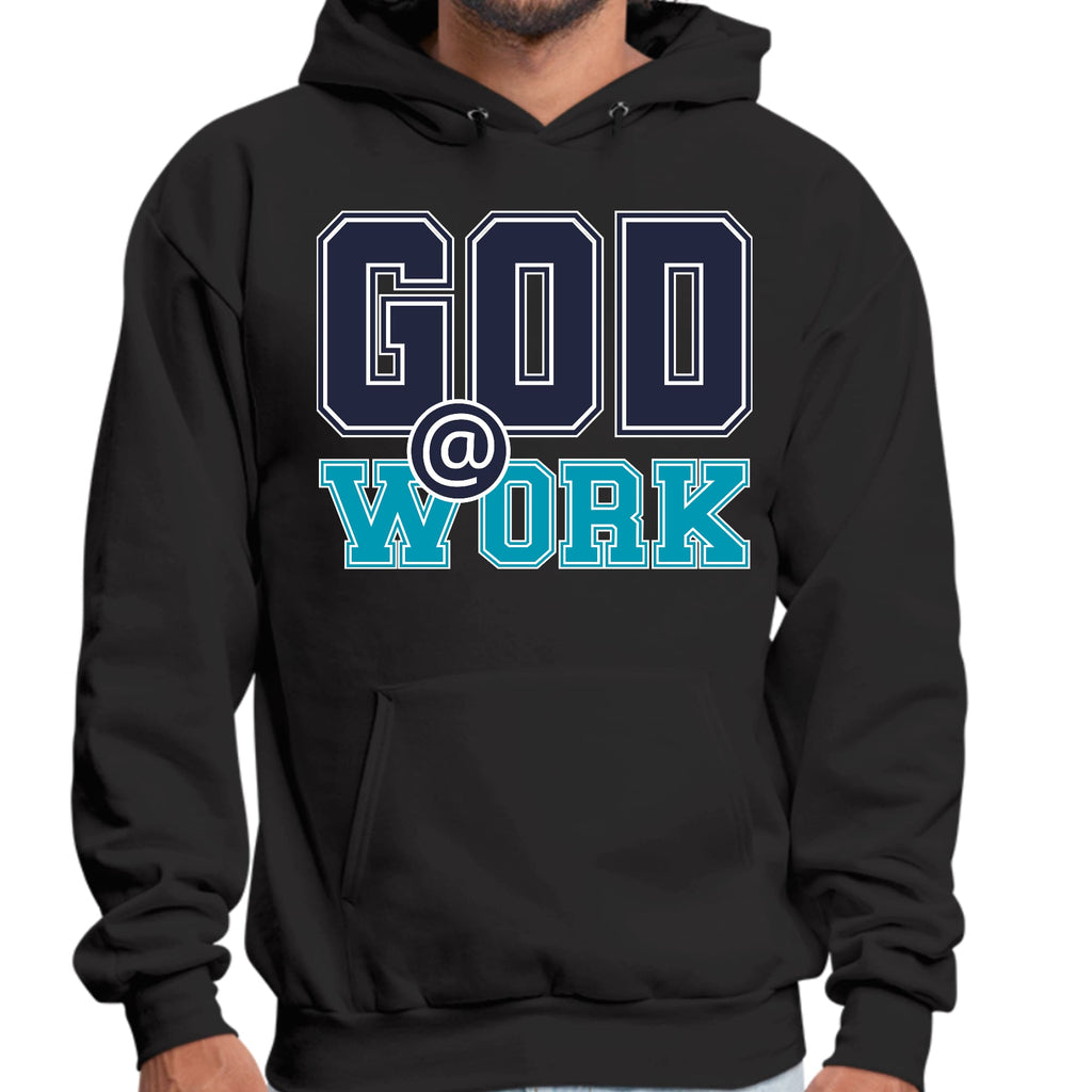 Mens Graphic Hoodie God @ Work Navy Blue and Blue Green Print