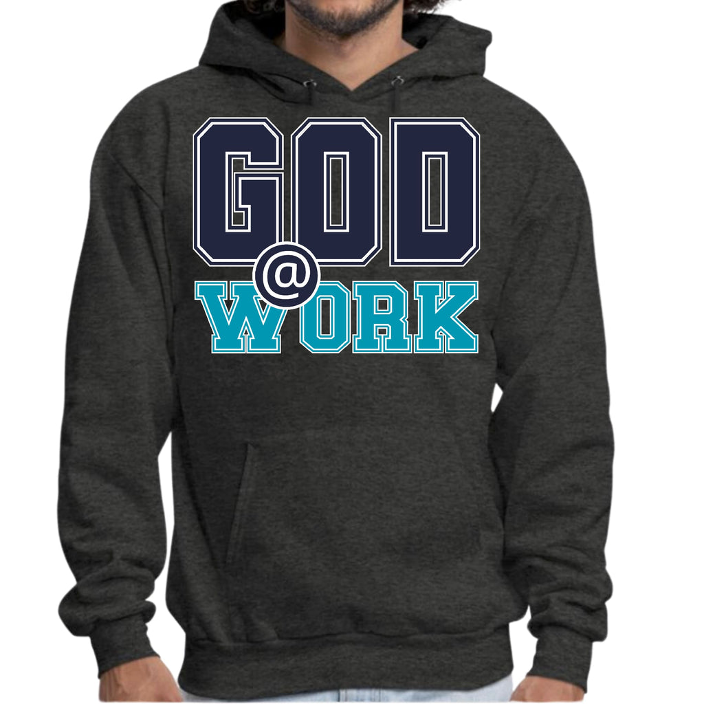 Mens Graphic Hoodie God @ Work Navy Blue and Blue Green Print