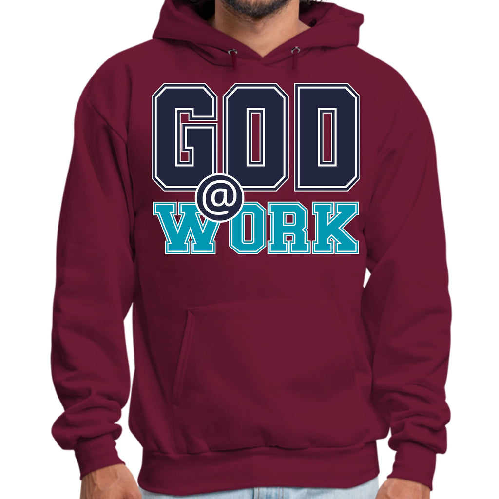 Mens Graphic Hoodie God @ Work Navy Blue and Blue Green Print