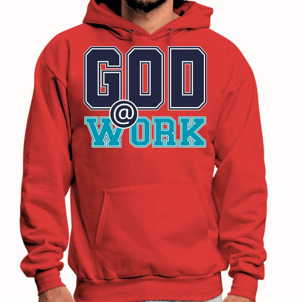 Mens Graphic Hoodie God @ Work Navy Blue and Blue Green Print