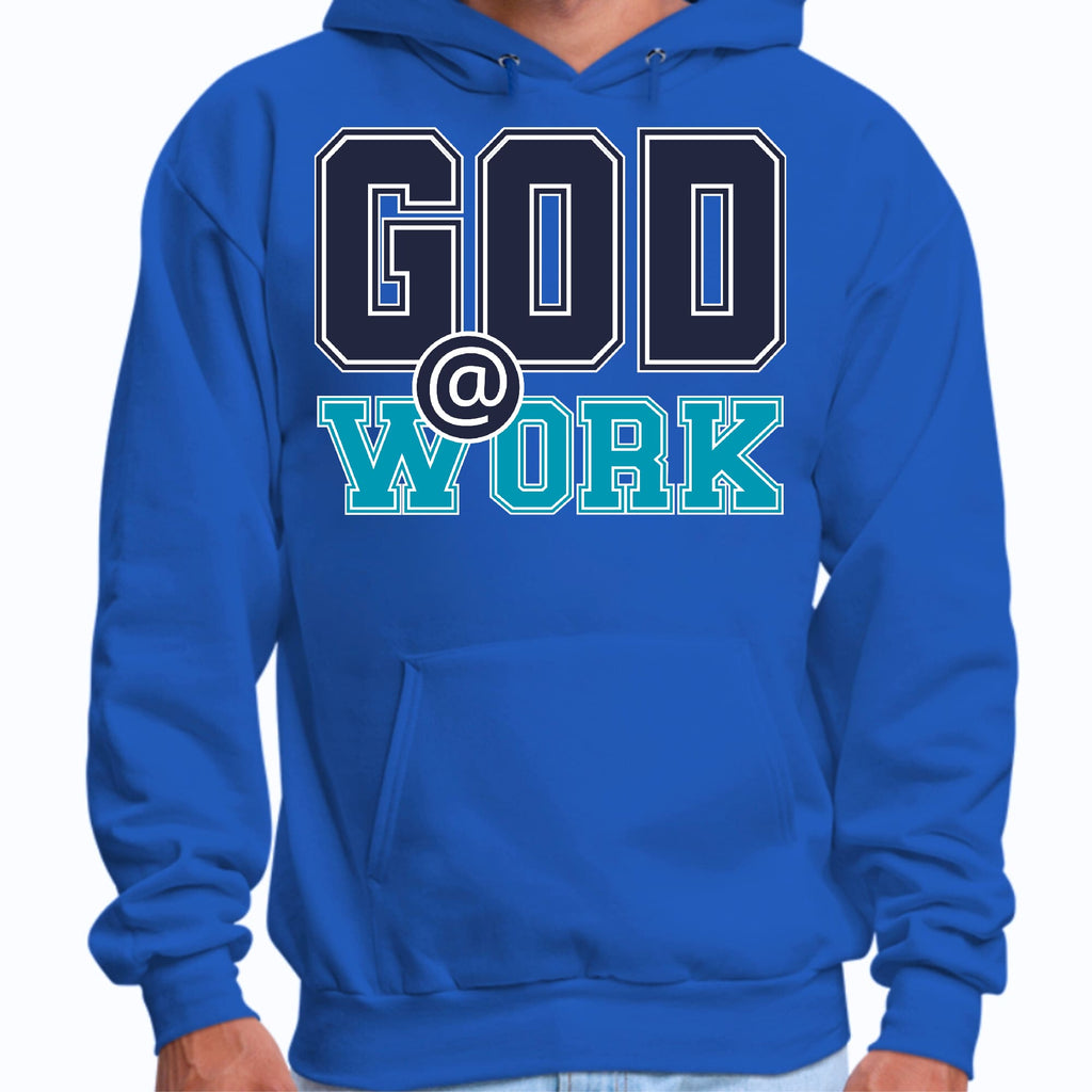 Mens Graphic Hoodie God @ Work Navy Blue and Blue Green Print