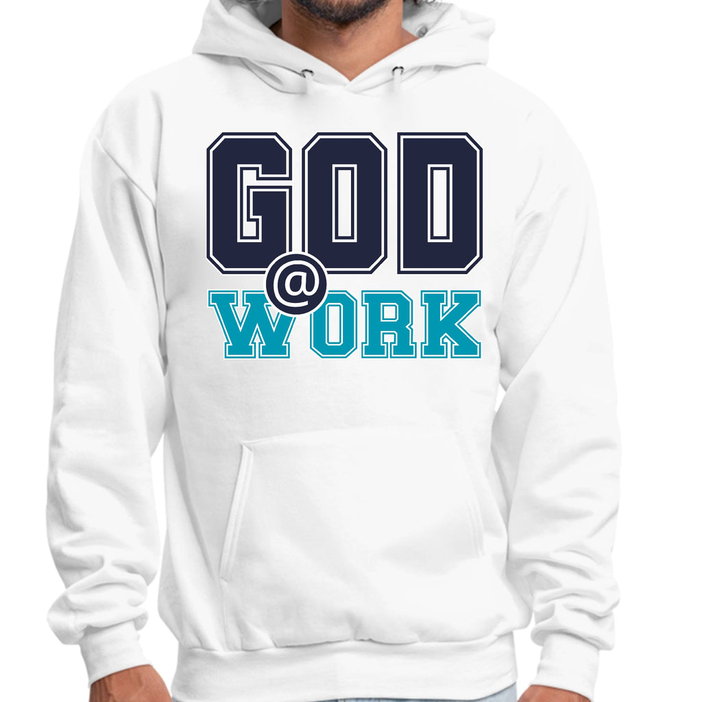 Mens Graphic Hoodie God @ Work Navy Blue and Blue Green Print