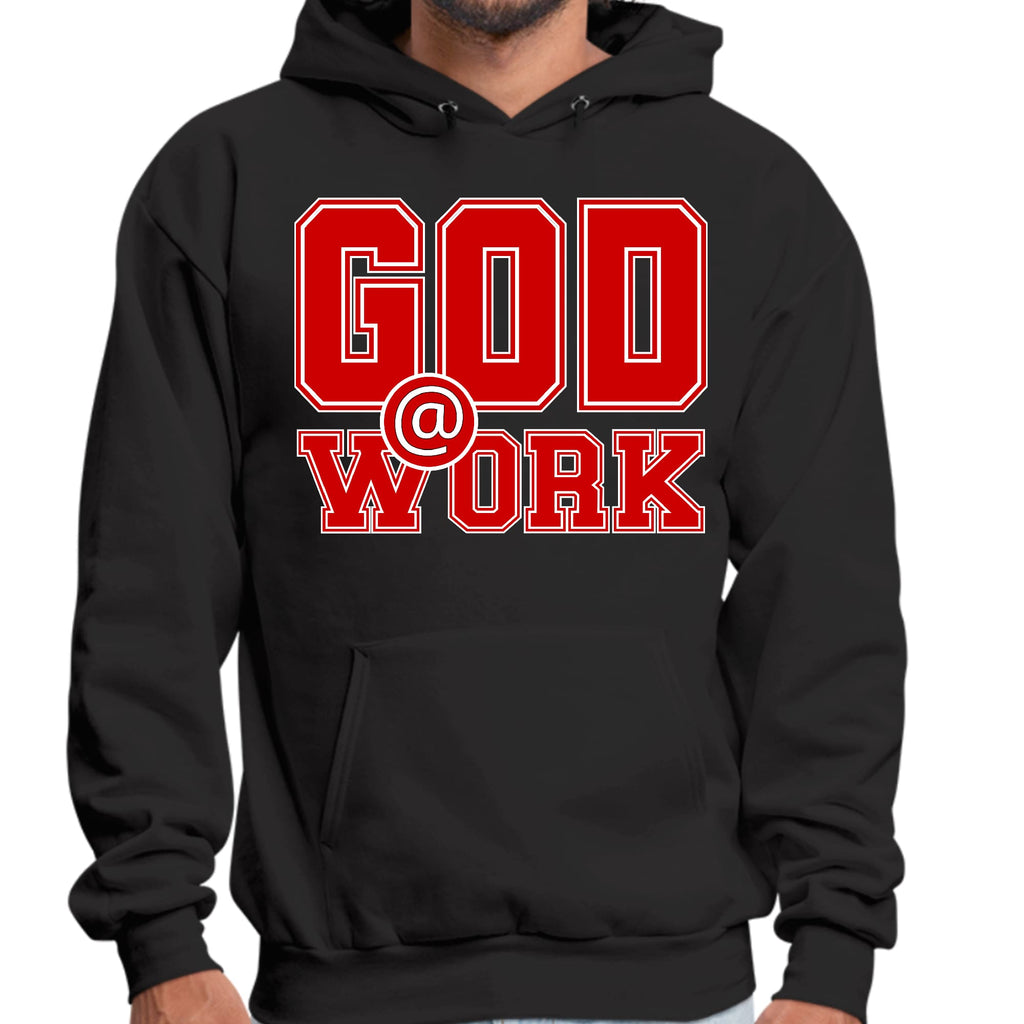 Mens Graphic Hoodie God @ Work Red and White Print