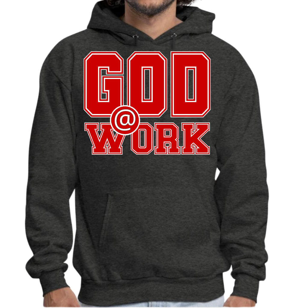 Mens Graphic Hoodie God @ Work Red and White Print