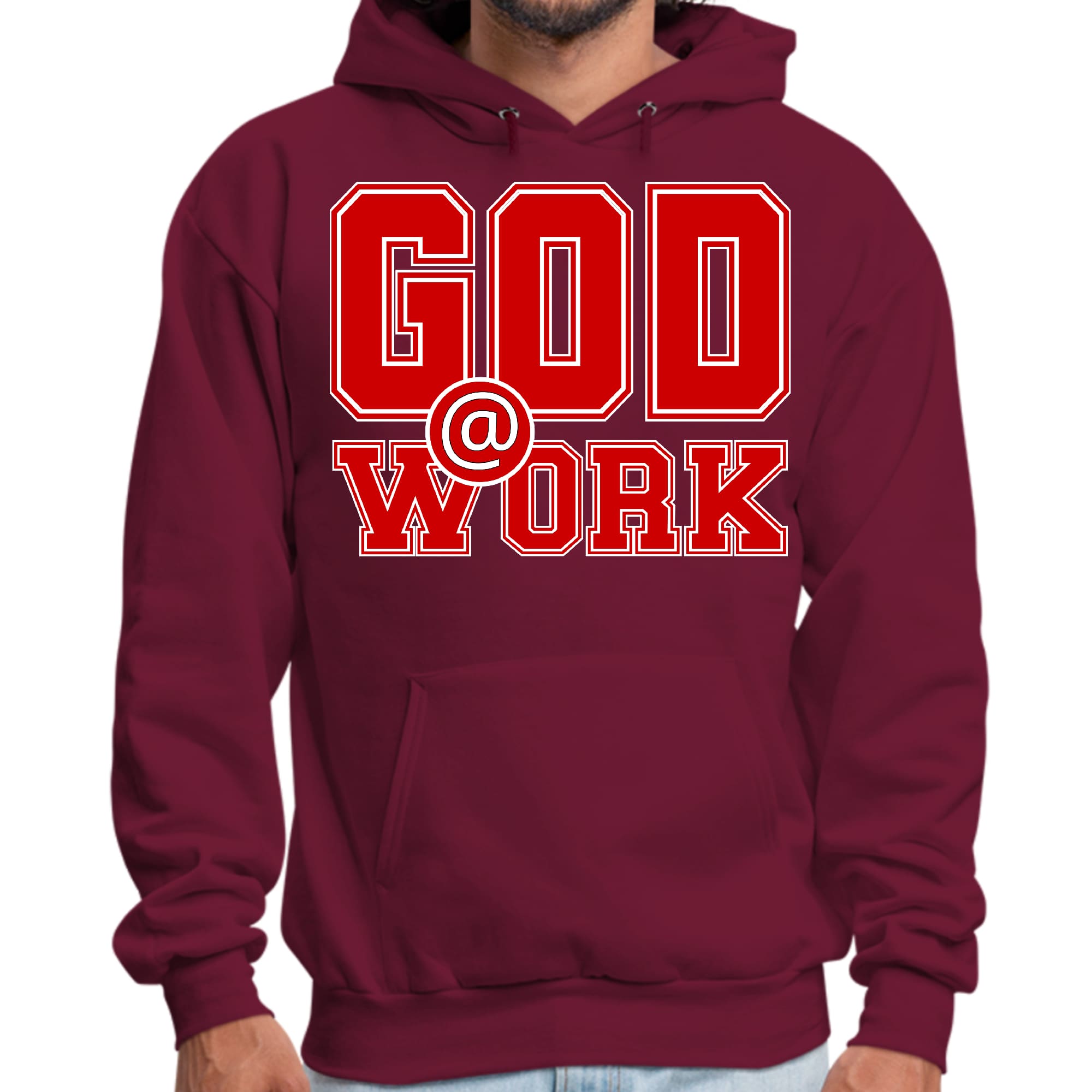 Mens Graphic Hoodie God @ Work Red and White Print